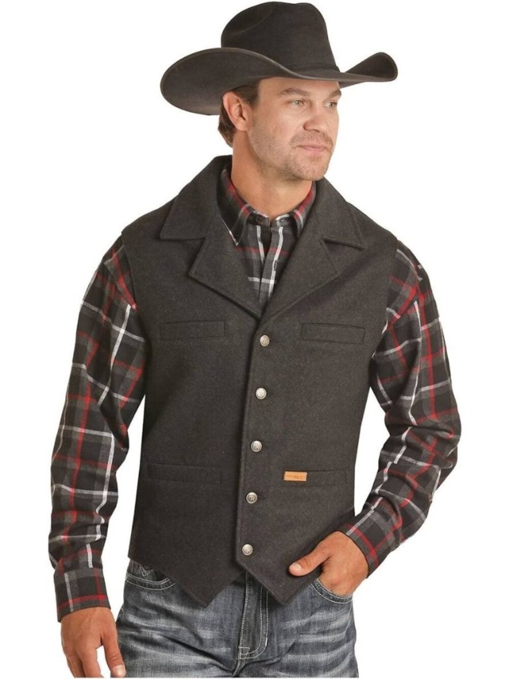 Powder River Outfitters Men's Wool Heather Vest Large Panhandle Gray Western